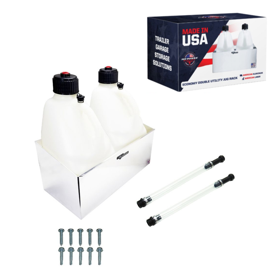 Pit Posse Double Fuel Jug Rack Economy Kit with 2 Jugs and Hoses