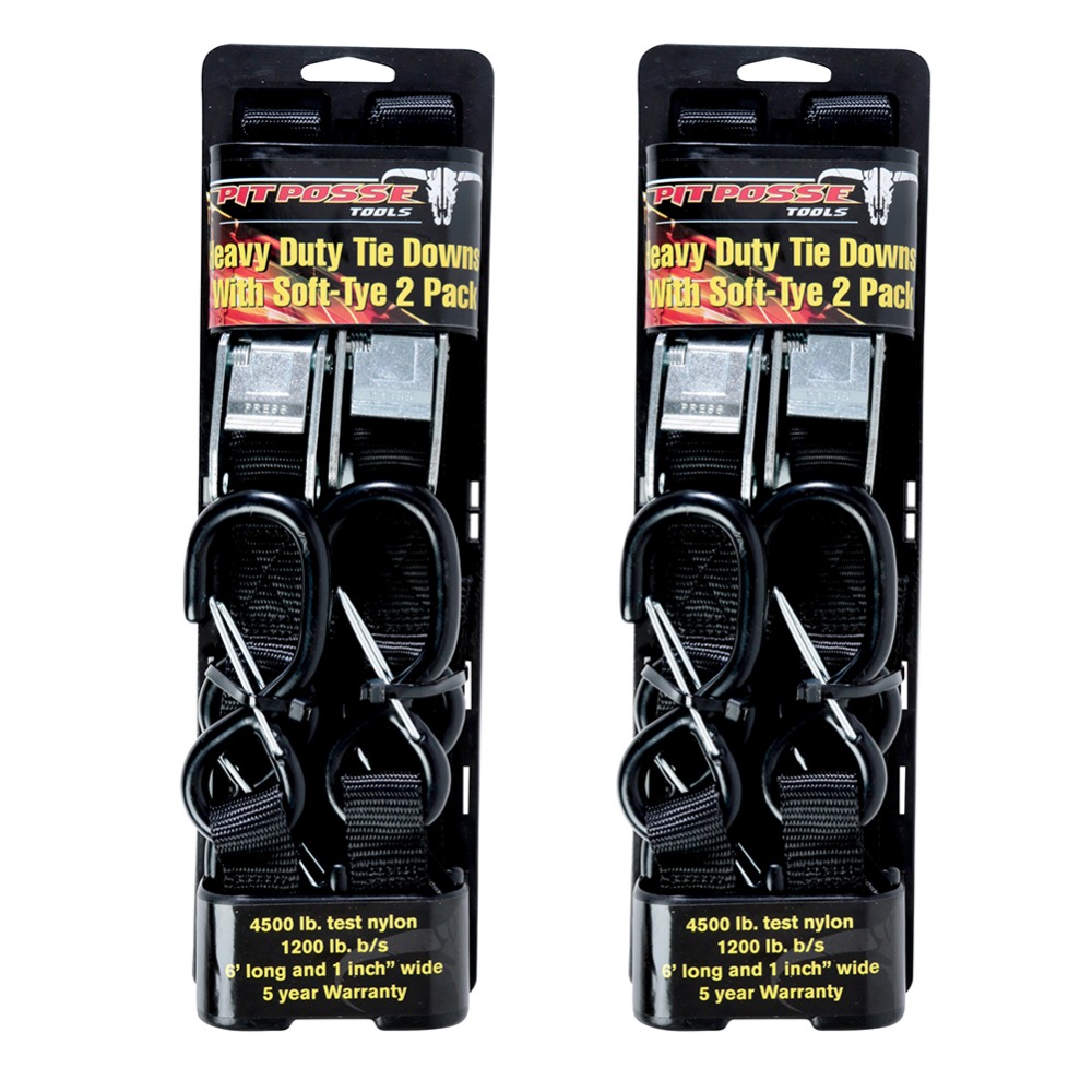 Pit Posse Tie Downs with Soft Tye & Safety Clips Pairs